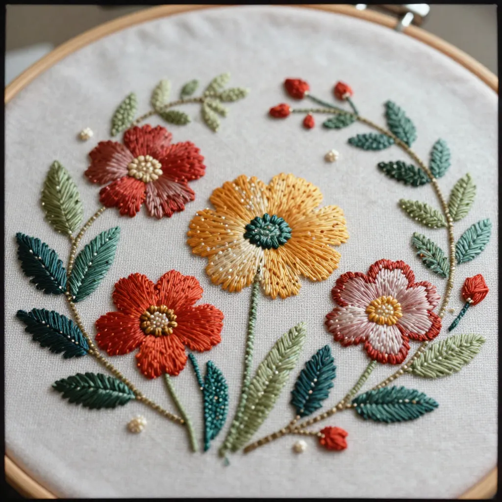 Intricate embroidery artwork showcasing detailed needlework
